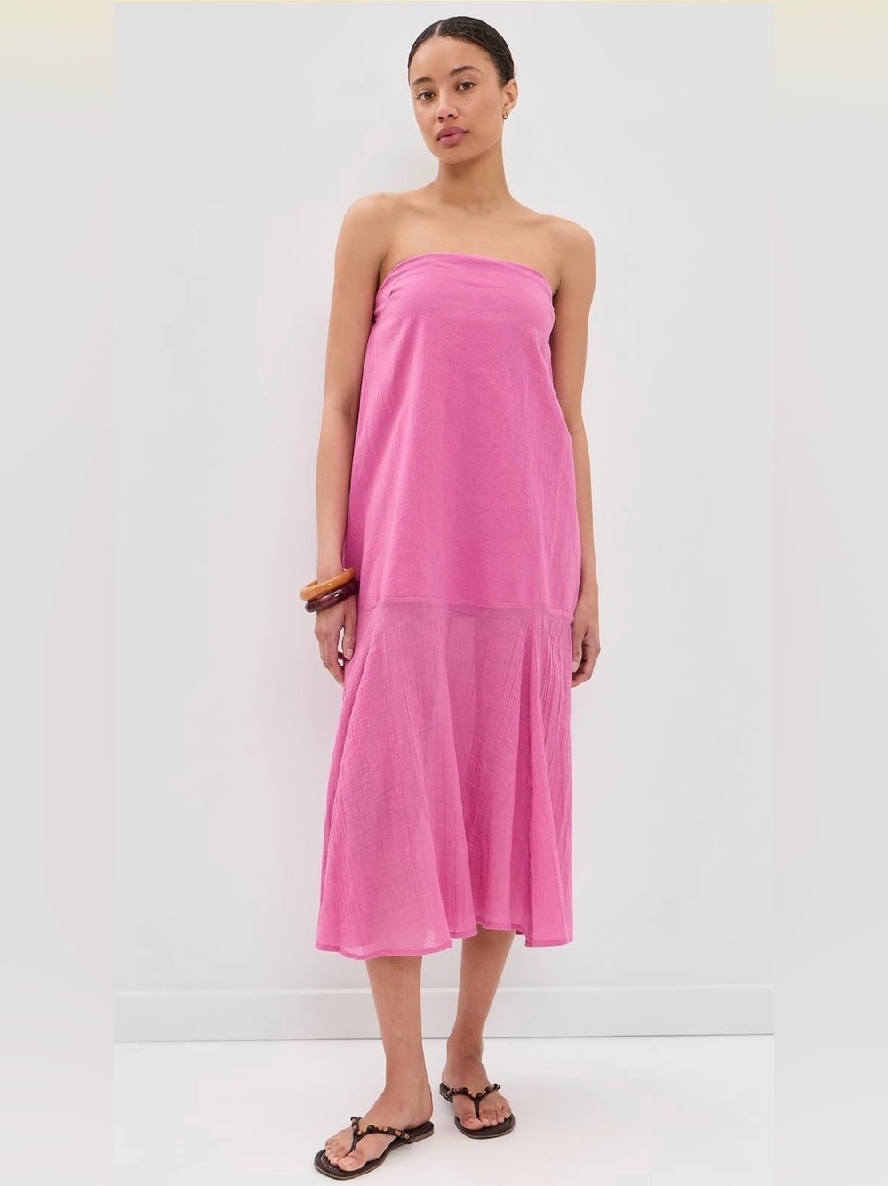NEW 🆕 Free People Cotton Strapless Pink Midi Dress, size Medium
